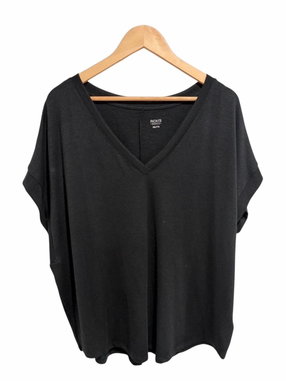Ricki’s Basic Black V-Neck Relaxed Boxy Tee Short Sleeve T-Shirt